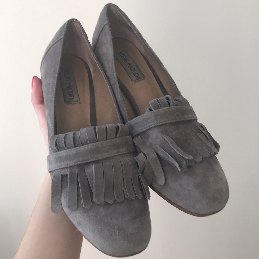 Steve Madden Suede Gray chunky heel SZ9